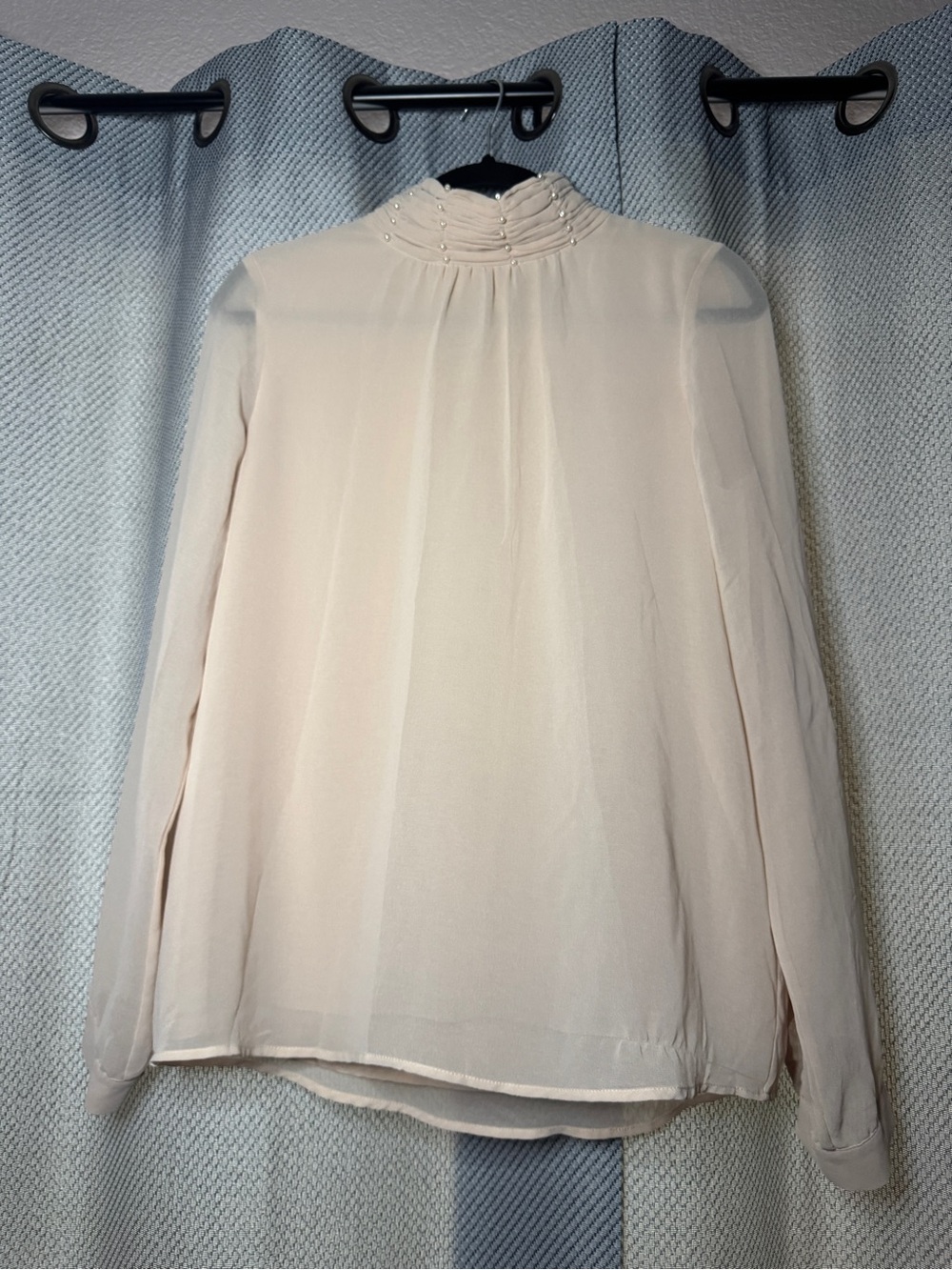 Karl Lagerfeld Light Pink Pearl Chiffon Long Sleeve Blouse